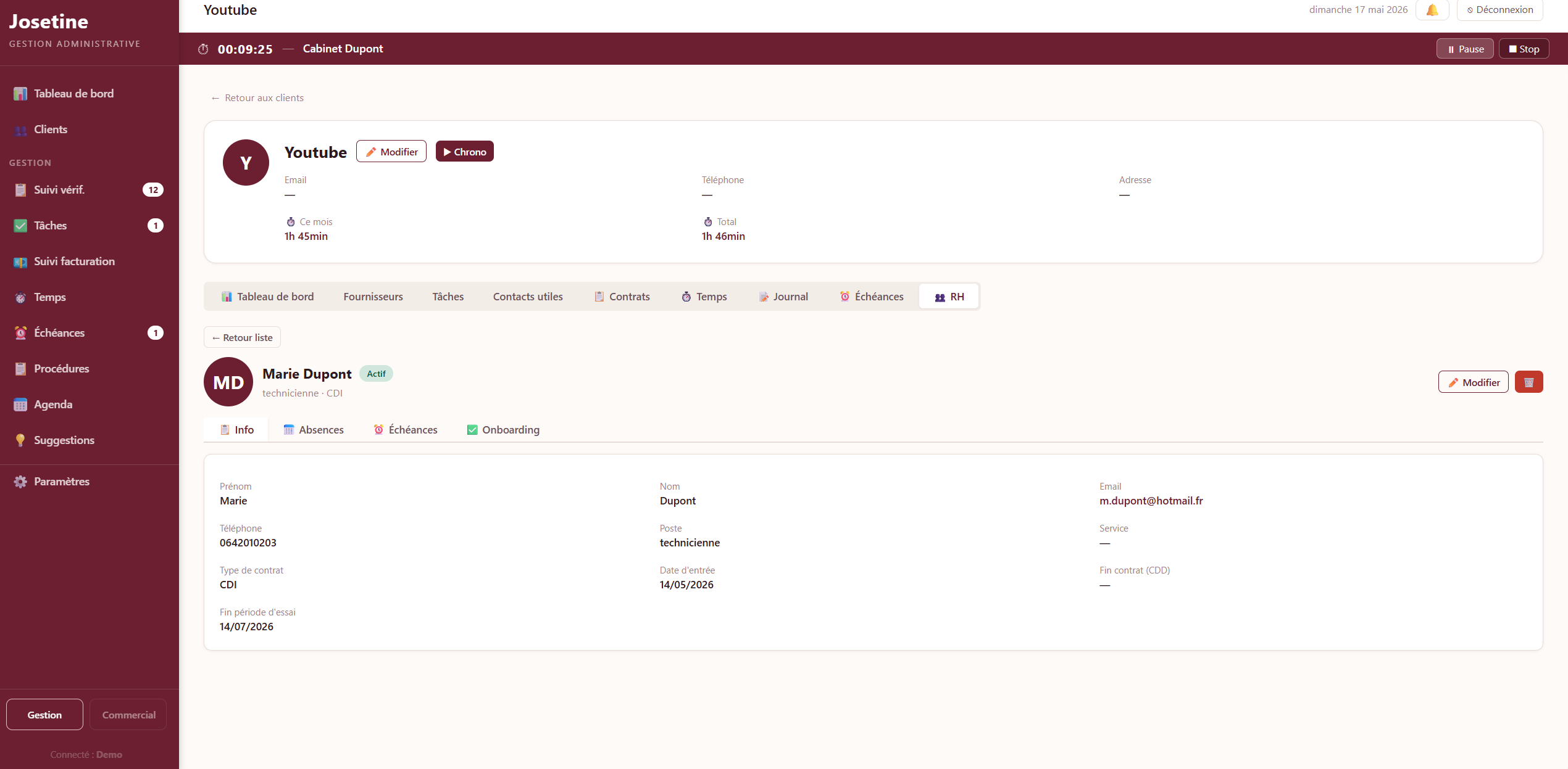 Pilotage RH clients Josetine